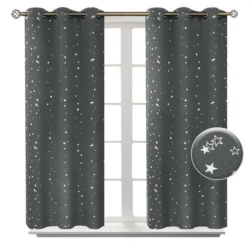 Vista 54 de BGment Cortinas opacas para dormitorio infantil, con aislamiento térmico, con ojales, estampado de estrellas plateadas, cortinas para oscurecer
