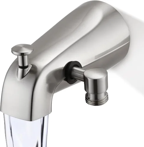 Vista 8 de Caño de bañera deslizante con desviador, ducha de mano de alta presión, 8 ajustes, grifo de bañera de metal con rociador, níquel cepillado