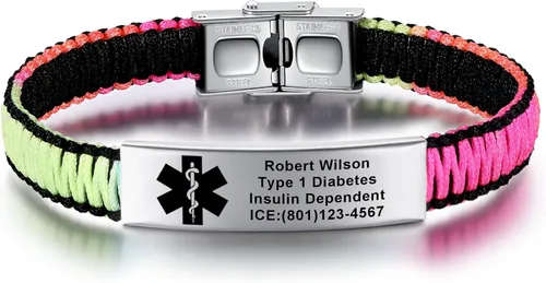 Vista 30 de Pulseras de alerta médica para mujeres Pulseras de identificación médica personalizables para hombres, niñas y niños Pulseras médicas trenzadas