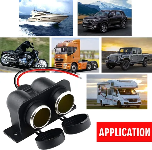 Vista 5 de Divisor de enchufe de encendedor de cigarrillos de 2 vías, impermeable, 12 V, repuesto de enchufe de adaptador de corriente dual para automóvil, RV