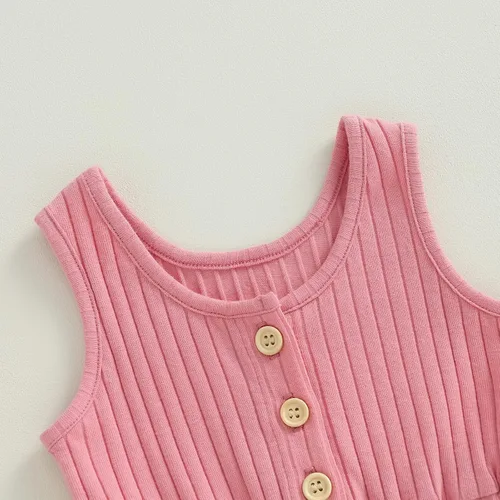 Vista 5 de Traje de verano para niña pequeña, de manga corta, acanalado, overol liso, pantalones cortos, ropa para recién nacidos