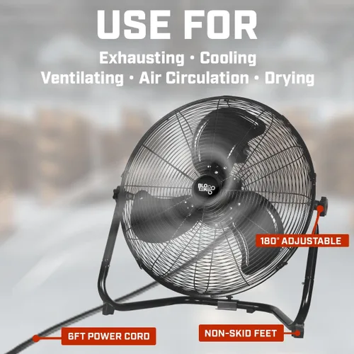 Vista 3 de El ventilador de piso de 20" y el soporte de pared ofrecen un flujo de aire de alta velocidad para un motor de aire, garajes, hogares o lugares