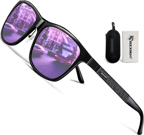 Vista 10 de ROCKNIGHT Polarized Sunglasses for Men Outdoor Use Square UV400 Al-Mg Frame Marco negro/lente negro (no espejado)