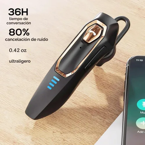 Vista 2 de Auricular Bluetooth V5.4, auricular Bluetooth con micrófono, cancelación de ruido, manos libres Bluetooth para teléfono celular con 36 horas