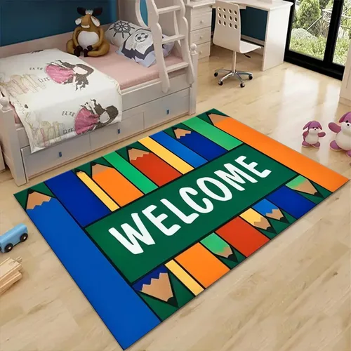 Vista 2 de Alfombra educativa para niños, 3 x 4 pies, alfombra de bienvenida de lápiz de colores, alfombras de aula primaria, adecuadas para salas