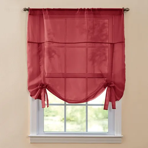 Vista 11 de BrylaneHome BH Studio - Persiana de gasa transparente con amarre, 32 pulgadas de ancho y 44 pulgadas de largo, hojas de otoño