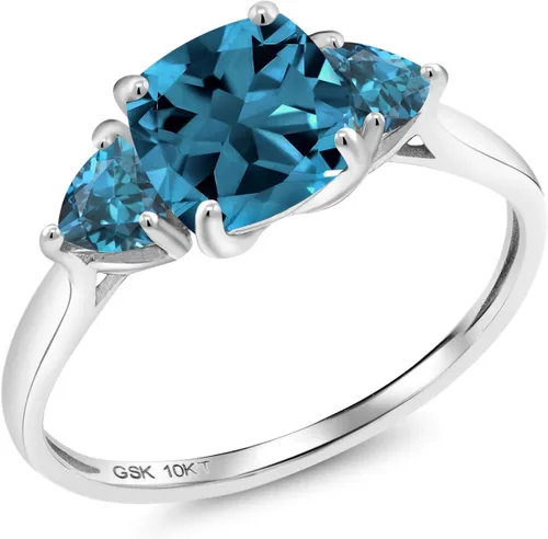 Vista 2 de Gem Stone King Anillo de compromiso de oro blanco de 10 quilates con topacio azul Londres para mujer
