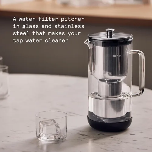 Vista 2 de Paquete de Purificador de Agua Aarke Regular 1.18L de Vidrio con Filtro de Acero, Libre de BPA, 4 Gránulos de Recarga Pura - Filtros Metales Pesados