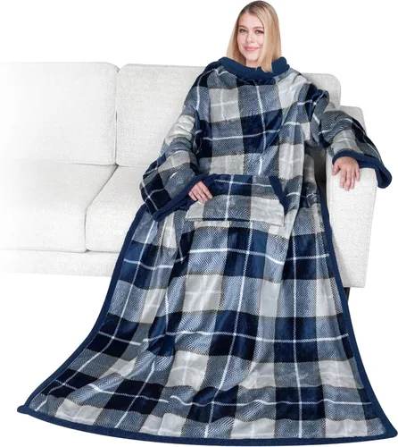 Vista 15 de PAVILIA Manta Sherpa Vestible con Mangas y Bolsillo, Manta Corporal Envolvente Gruesa de Felpa Acogedora para Adultos Mujeres Hombres, Regalo