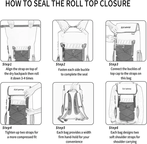 Vista 5 de Mochila impermeable Idrybag para hombres 25L/45L, bolsas secas para kayak, mochila seca para camping y senderismo