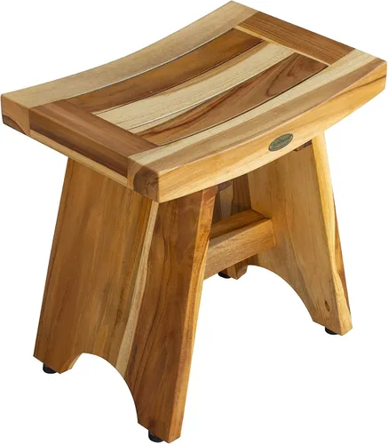 Vista 2 de EcoDecors Banco de ducha de teca de 18", capacidad de 300 lb – Asiento de baño de madera impermeable para adultos - Taburete de spa compacto