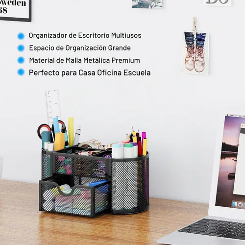 Vista 3 de Organizador para escritorio EasyPAG, malla metálica, 9 compartimentos, gavetas para escritorios con bandeja, Negro