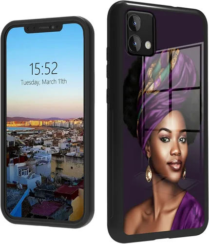 Vista 190 de Funda para Motorola Moto G Stylus 5G 2021 de vidrio templado, funda negra con diseño de mujer negra africana para mujeres y hombres, antiarañazos, a