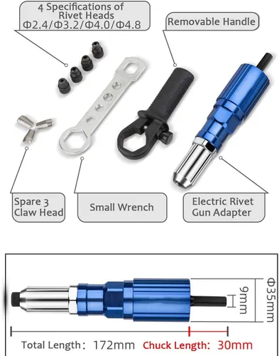 Vista 4 de Kit adaptador de pistola de remache eléctrica, herramienta de taladro de remachado inalámbrico con 4