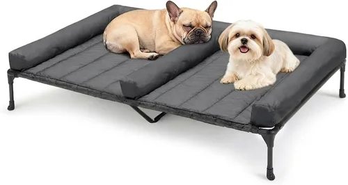 Vista 13 de Veehoo Cama elevada refrescante para perros + cojín doble impermeable para dos perros medianos, cama elevada para perros con tapete de apoyo