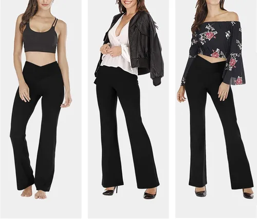 Vista 4 de Esobo - Pantalones de yoga para mujer, de cintura alta, pierna ancha, acampanados, de trabajo, de vestir
