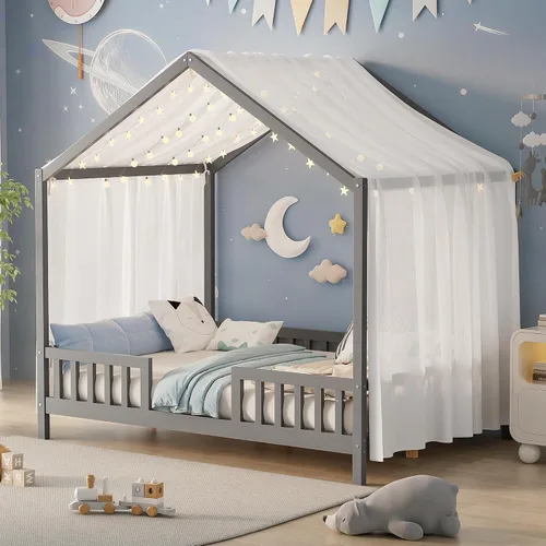 Vista 15 de Cama de casa con tienda y estantería, 2 cajones, carga USB Espresso-tt