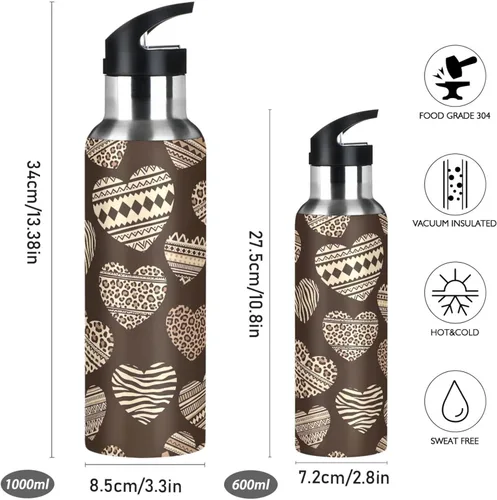 Vista 2 de Stainless Steel Water Bottle 20 Oz, BPA-Free Sport Water Bottle for Gym Outdoor Travel School, Prints Leopard Spots