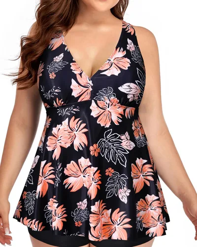 Vista 2 de Yonique Plus Size Tankini Tops for Women No Bottom Flowy Bathing Suit Top V Neck Swim Top
