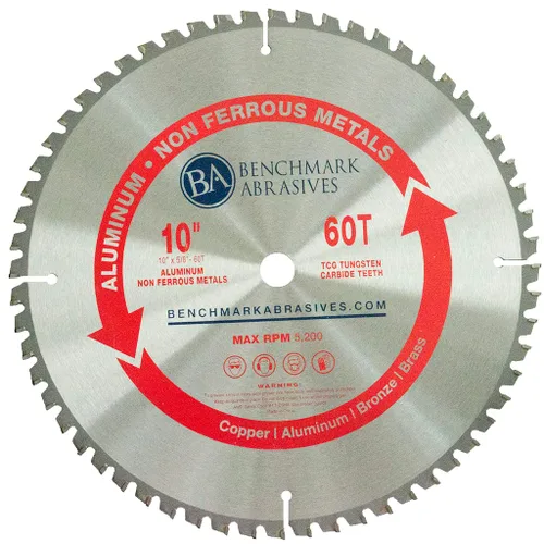 Vista 3 de Benchmark Abrasives Hoja de sierra circular TCT de 10 pulgadas con punta de carburo de tungsteno con eje de 5/8 pulgadas para cortar aluminio