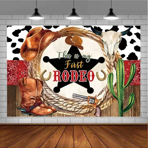 Vista 2 de This is My First Rodeo Western Cowboy - Telón de fondo de cumpleaños occidental para niñas y niños, decoración de fiesta de cumpleaños, baby shower