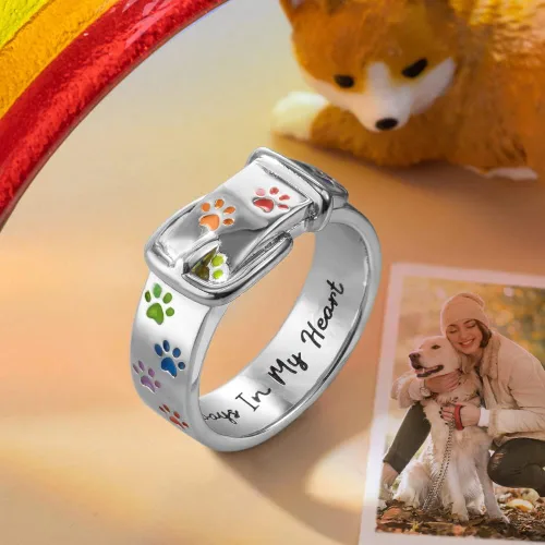 Vista 3 de AILIN Anillos de perro personalizados para mujer, con forma de collar de mascota, diseño de pata de arcoíris, anillos de gato, anillos