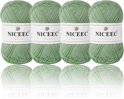 Vista 40 de NICEEC 4 madejas de hilo de algodón suave para bebé, 4 capas, manualidades DIY, peso fingering, hilo para manta para ganchillo y tejido, total 700