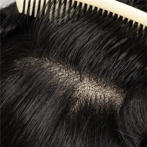 Vista 3 de Amiable Toupee para hombres, cabello humano, encaje francés, sistemas de reemplazo de cabello para hombre, suave blanqueado, frontal, aspecto #1