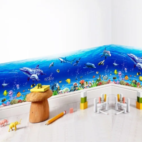 Vista 8 de Adhesivo de pared extraíble 3D de peces marinos bajo el mar, calcomanías de pared de animales marinos, ballenas, tiburones, calamares, decoración