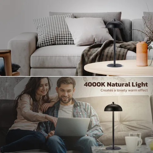 Vista 3 de Paquete de 2 lámparas de mesa inalámbricas recargables – Lámpara de mesa con batería de 5000 mAh, luz de mesa LED de atenuación continua de 3 Negro-2