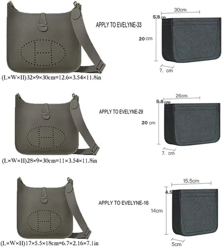Vista 5 de Organizador de fieltro-para Hermes Evelyne III tpm pm gm bolsa inserto mini 16 29 33 bolsa organizador Y003 gris-L