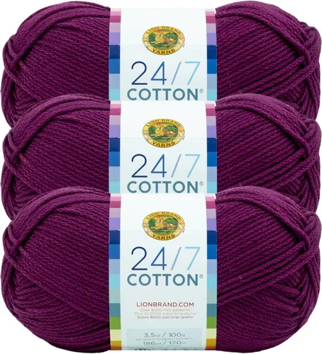Vista 57 de Lion Brand Yarn - Hilo ligero 24/7 de algodón para tejer, hacer ganchillo y manualidades, Ámbar, paquete de 1 Light Worsted 100% Mercerized Cotton