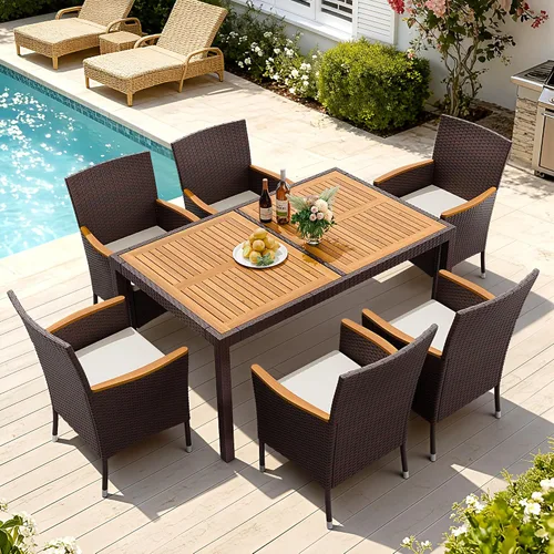 Vista 13 de Devoko - Juego de comedor de madera de acacia, 5 piezas, ratán negro