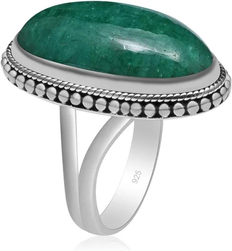 Vista 4 de Silver Palace Anillo de plata de ley 925 con piedras preciosas de aventurina verde natural para mujer