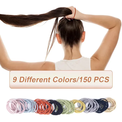 Vista 3 de 150 ligas para el cabello, bandas elásticas para el cabello, bandas elásticas para el cabello, soportes para cola de caballo, sin arrugas, sin