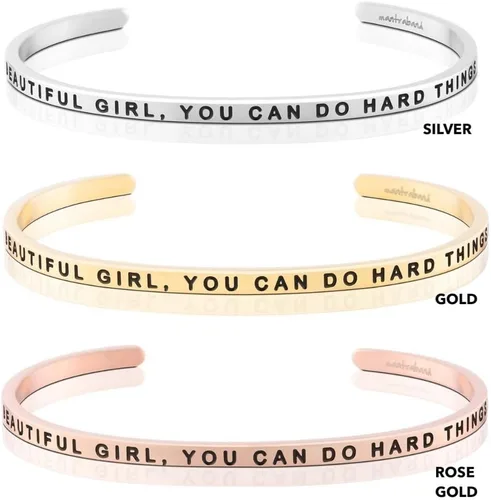 Vista 2 de MantraBand Pulseras Pulsera de mantra ajustable grabada inspiradora Color plateado Regalos para mujeres