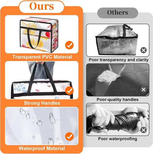 Vista 5 de SpaceTrove Bolsas de almacenamiento transparentes, paquete de 4 contenedores organizadores de almacenamiento debajo de la cama y armario, bolsas