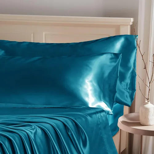 Vista 22 de Manyshofu - Funda de almohada de satén beige para protección del cabello - 2 piezas, fundas de almohada estándar, lujosas y sedosas, fundas