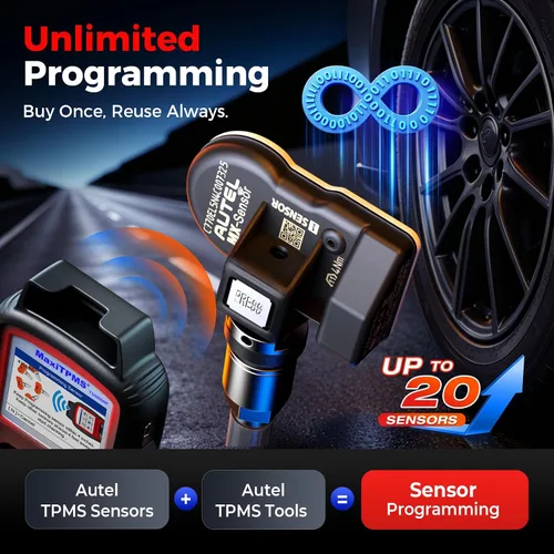Vista 4 de Autel Juego de 4 sensores TPMS, sensor MX, sensor de presión de neumáticos MaxiTPMS 2 en 1 (315 MHz + 433 MHz), sensor OE de inserción programable