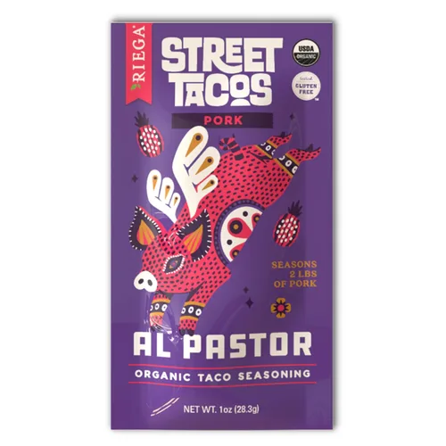 Vista 3 de Riega Street Taco Seasoning, mezcla de especias mexicanas orgánicas para cocinar comidas auténticas, Al Pastor, paquetes de 1 oz, 8
