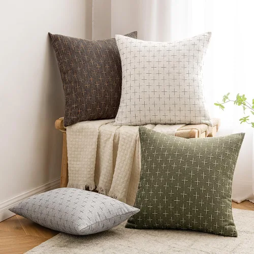 Vista 5 de MIULEE - Juego de 2 fundas de almohada decorativas de lino de arpillera, modernas, estilo campestre, rústicas, tejidas, con textura, para sofá