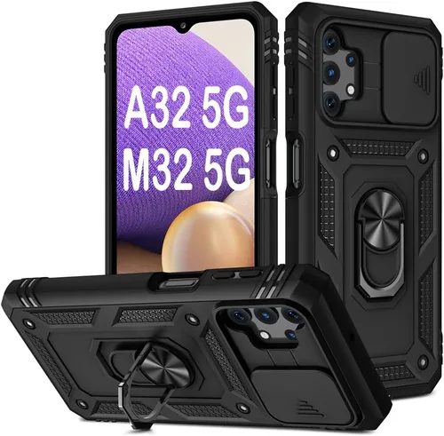 Vista 93 de PASNEW Funda militar para iPhone 13 Pro Max, cubierta de cámara deslizante y soporte de anillo de metal de 360°, carcasa rígida multicapa resistente