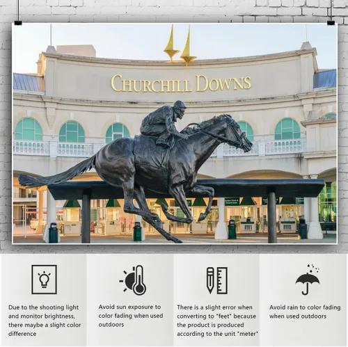 Vista 6 de YongFoto Churchill Downs - Telón de fondo de 5 x 3 pies, estatua de carreras de caballos Kentucky Derby, fiesta de carreras de caballos, amante