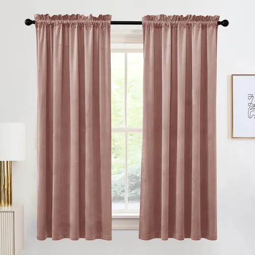 Vista 70 de RYB HOME Cortinas opacas de terciopelo para dormitorio, aislamiento térmico, privacidad, luz solar, bloqueo de calor, cortinas lujosas con bolsillo