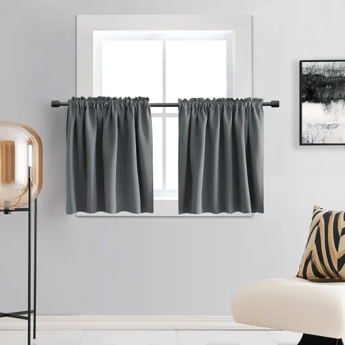 Vista 11 de DONREN Cortinas Cenefas de 20 pulgadas de largo - 2 paneles opacos aislantes térmicos pequeñas cenefas de cortina para baño con bolsillo para barra