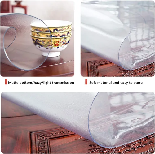 Vista 5 de Protector de mesa redondo de PVC de 0.118 in de grosor, transparente, resistente al aceite y antiescaldaduras impermeable, para mesa de comedor