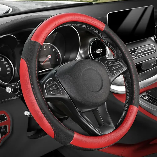 Vista 26 de SEG Direct Funda para volante de automóvil, tamaño mediano estándar de 14 1/2-15 pulgadas, embalaje no plegable, resistente, antideslizante, cuero