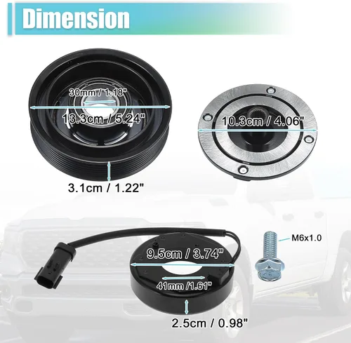 Vista 3 de X AUTOHAUX Kit de embrague del compresor de CA para Ram 1500 8CYL 5.7L 2003 2004 2005 2006 2007 2008 A/C embrague polea placa bobina reparación