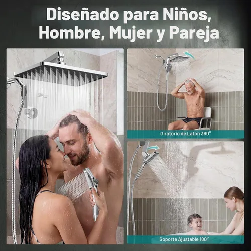 Vista 5 de KOSNEW® 12" XXL Rainfall Shower Head with Handheld Combo, Chrome Polished