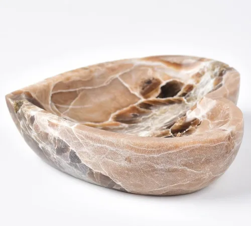 Vista 2 de AMOYSTONE Cuenco de corazón de jaspe natural de Marruecos de 5.5 pulgadas, plato de corazón de ágata marroquí, cuenco de cuarzo de cristal